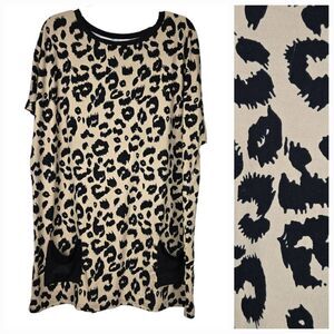 Leopard Camo Print Pocketed T-shirt Tunic Mini Dress Animal Print Dolman Sleeve
